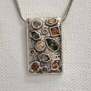 Brighton Silver plated Necklace with Multi Color Pave Stone Pendant